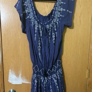 NWOT Parker Indigo Blue Embroidered Mini Synch Dress Ethnic Festival Boho